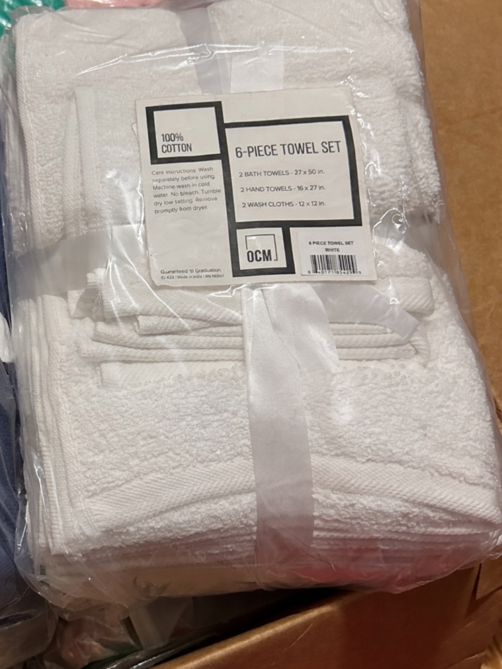 6-Piece White Cotton Towel Set - Soft Absorbent Bath Towels